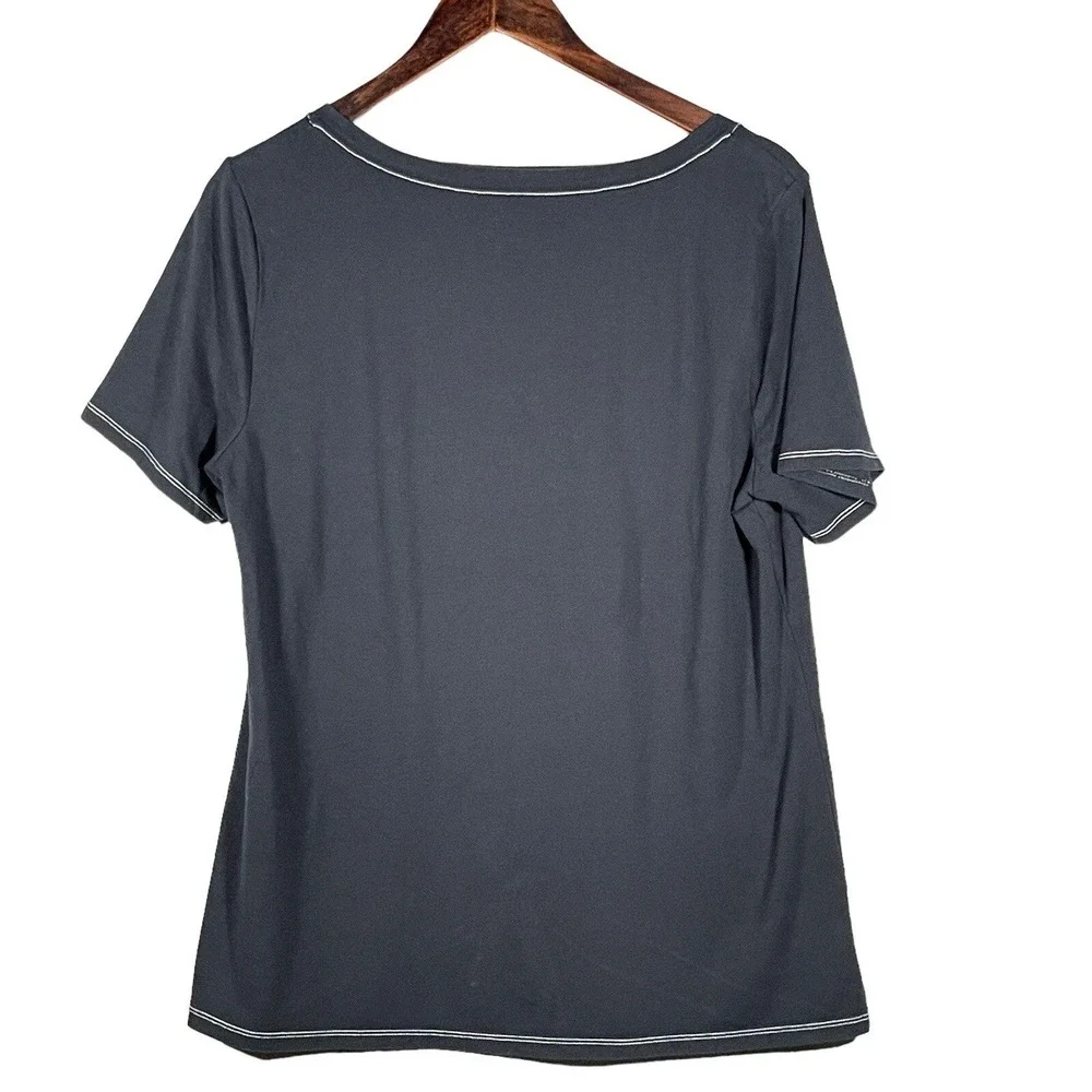 Soma Pajama Top Women Large Dark Grey Excellent Button Front Contrast Stitch